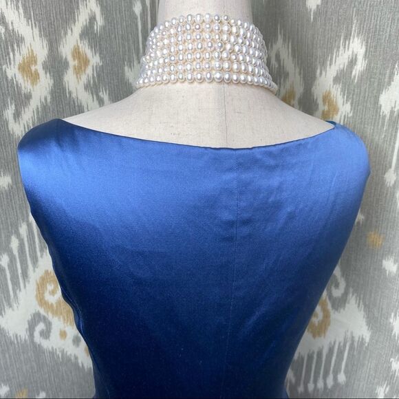 Ralph Lauren Vintage Deep Sky Blue Duchess Silk Satin Gown with Train - Picture 4 of 17